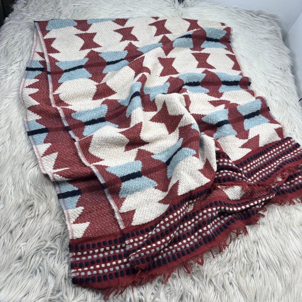 Madewell Navaho Geometric Oversized Blanket Scarf Red Blue Cozycore Granola